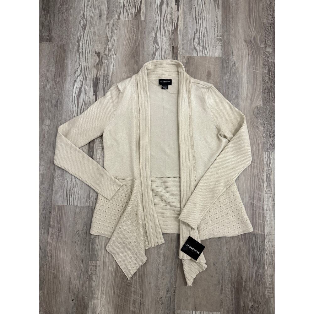 Liz Claiborne Career Metallic‎ Open Front Cardigan Sweater Beige Women’s Medium